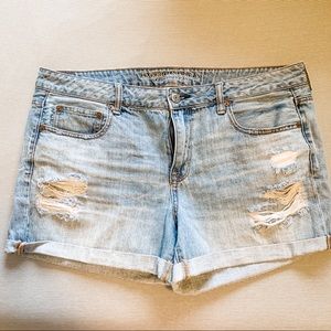 American Eagle midi distressed jean shorts